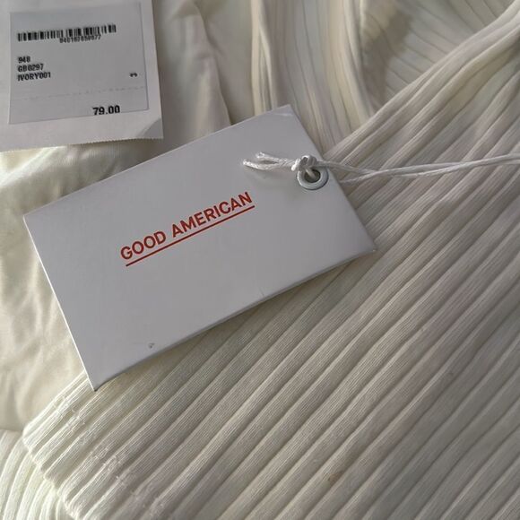 GOOD American RIBBED SCOOP-NECK Snap Bottom BODYSUIT Body Shirt Lg Ivory NWT - Picture 8 of 8